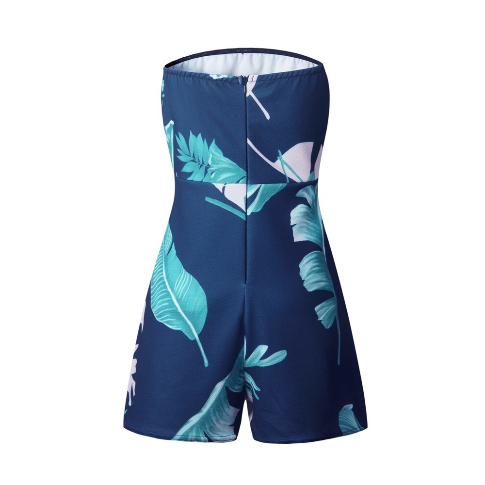 blue leaf print jumpsuits rompers - Picture 3 of 5